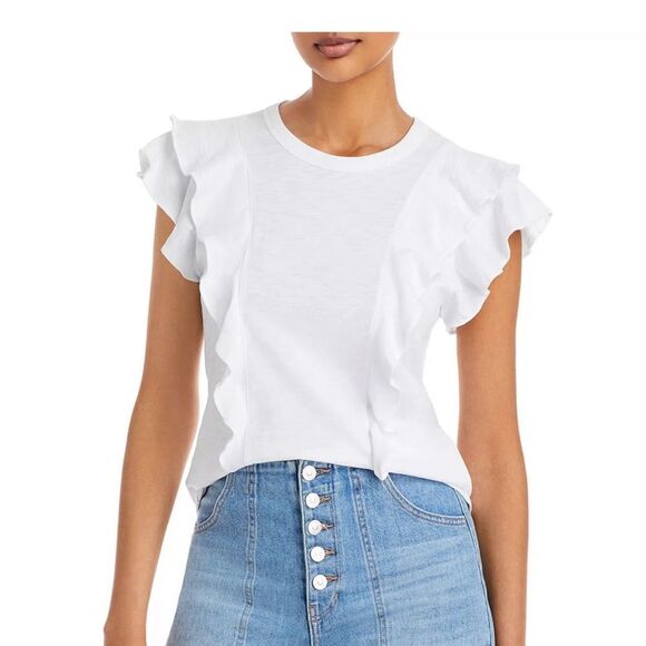 Veronica Beard jeans ruffle T-shirt, L - Picture 1 of 10